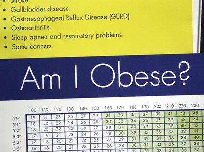A sign hanging in bariatric surgeon Dr. Michael Snyder's office shows some of the risks of obesity including stroke, sleep apnea and cancer A sign hanging in bariatric surgeon Dr. Michael Snyder's office shows some of the risks of obesity including stroke, sleep apnea and cancer