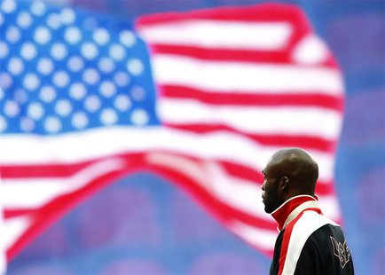 Gold medallist LaShawn Merritt of the U.S. listens to his national anthem during the victory ceremony for the men's 400 meters at the IAAF W Gold medallist LaShawn Merritt of the U.S. listens to his national anthem during the victory ceremony for the men's 400 meters at the IAAF W