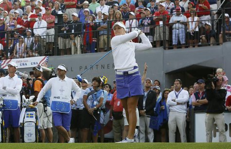Anna Nordqvist of Sweden hits off the first tee during the Friday morning foursomes matches at the 2013 Solheim Cup at Colorado Golf Club in Anna Nordqvist of Sweden hits off the first tee during the Friday morning foursomes matches at the 2013 Solheim Cup at Colorado Golf Club in