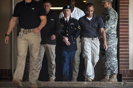 Private First Class Bradley Manning is escorted out of court after testifying in the sentencing phase of his military trial at Fort Meade, M Private First Class Bradley Manning is escorted out of court after testifying in the sentencing phase of his military trial at Fort Meade, M