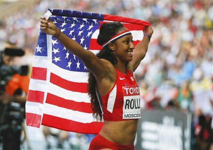 Brianna Rollins of the U.S. celebrates her victory in the women's 100 metres hurdles final during the IAAF World Athletics Championships at Brianna Rollins of the U.S. celebrates her victory in the women's 100 metres hurdles final during the IAAF World Athletics Championships at