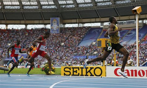 Usain Bolt (R-L) of Jamaica finishes to win ahead of Curtis Mitchell of the U.S., Churandy Martina of the Netherlands and Jaysuma Saidy Ndur Usain Bolt (R-L) of Jamaica finishes to win ahead of Curtis Mitchell of the U.S., Churandy Martina of the Netherlands and Jaysuma Saidy Ndur