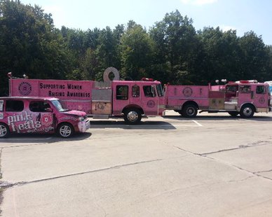 The National Pink Heals Tour caravan at a rest stop along I-196 on Sunday prior to their Aug. 19, 2013 tour of the Lakeshore. (photo courtesy Pink Heals West Michigan) The National Pink Heals Tour caravan at a rest stop along I-196 on Sunday prior to their Aug. 19, 2013 tour of the Lakeshore. (photo courtesy Pink Heals West Michigan)