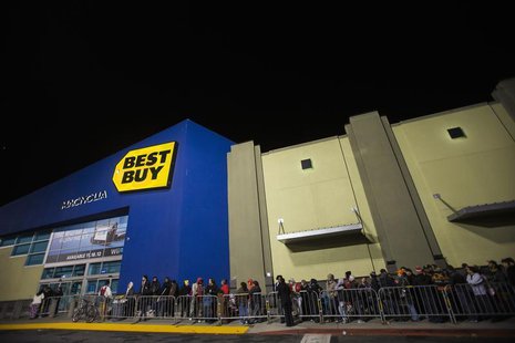 Holiday shoppers wait outside Best Buy in preparation for Black Friday shopping during Thanksgiving Day in San Francisco, California Novembe Holiday shoppers wait outside Best Buy in preparation for Black Friday shopping during Thanksgiving Day in San Francisco, California Novembe