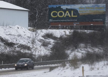 A billboard carries a message for the coal industry near Wheeling, West Virginia January 25, 2013. REUTERS/Jason Cohn A billboard carries a message for the coal industry near Wheeling, West Virginia January 25, 2013. REUTERS/Jason Cohn