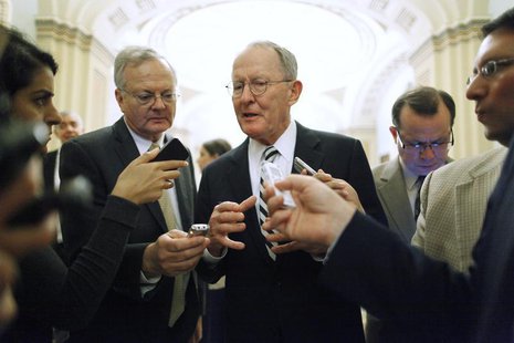 U.S. Senator Lamar Alexander (R-TN) (C) talks with reporters following the weekly Republican caucus luncheon at the U.S. Capitol in Washingt U.S. Senator Lamar Alexander (R-TN) (C) talks with reporters following the weekly Republican caucus luncheon at the U.S. Capitol in Washingt