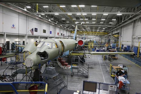 A view of the jet assembly line at a Cessna manufacturing plant in Wichita, Kansas March 12, 2013. REUTERS/Jeff Tuttle A view of the jet assembly line at a Cessna manufacturing plant in Wichita, Kansas March 12, 2013. REUTERS/Jeff Tuttle