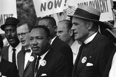 Rev. Martin Luther King Jr. (C) leads other civil rights leaders and marchers during the March on Washington for Jobs and Freedom in this Au Rev. Martin Luther King Jr. (C) leads other civil rights leaders and marchers during the March on Washington for Jobs and Freedom in this Au