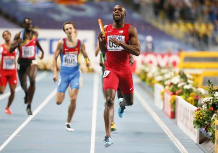 LaShawn Merritt of the U.S. races to win during the men's 4x400 metres relay final of the IAAF World Athletics Championships at the Luzhniki LaShawn Merritt of the U.S. races to win during the men's 4x400 metres relay final of the IAAF World Athletics Championships at the Luzhniki