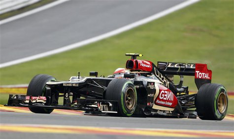 Lotus Formula One driver Romain Grosjean of France drives during the first practice session of the Belgian F1 Grand Prix at the Circuit of S Lotus Formula One driver Romain Grosjean of France drives during the first practice session of the Belgian F1 Grand Prix at the Circuit of S