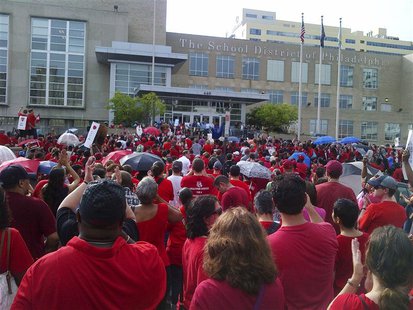 Hundreds of parents and teachers of the cash-strapped Philadelphia school district protest in front of the school district's headquarters in Hundreds of parents and teachers of the cash-strapped Philadelphia school district protest in front of the school district's headquarters in