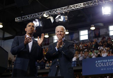 U.S. President Barack Obama (L) and Vice President Joe Biden appear at an event in Biden's home town of Scranton, Pennsylvania, August 23, 2 U.S. President Barack Obama (L) and Vice President Joe Biden appear at an event in Biden's home town of Scranton, Pennsylvania, August 23, 2