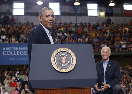 U.S. President Barack Obama delivers remarks alongside Vice President Joe Biden at Lackawanna College in Biden's home town of Scranton, Penn U.S. President Barack Obama delivers remarks alongside Vice President Joe Biden at Lackawanna College in Biden's home town of Scranton, Penn