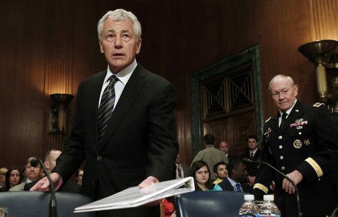 Defense Secretary Chuck Hagel (L) and U.S. Joint Chiefs Chairman General Martin Dempsey arrive to testify at a Senate Appropriations Defense Defense Secretary Chuck Hagel (L) and U.S. Joint Chiefs Chairman General Martin Dempsey arrive to testify at a Senate Appropriations Defense