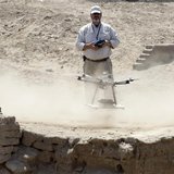 Luis Jaime Castillo, a Peruvian archaeologist with Lima's Catholic University and an incoming deputy culture minister, flies a drone to take Luis Jaime Castillo, a Peruvian archaeologist with Lima's Catholic University and an incoming deputy culture minister, flies a drone to take