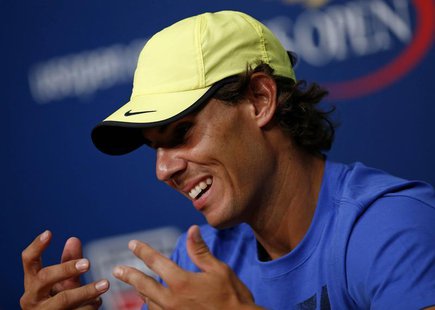 Tennis player Rafael Nadal of Spain speaks during a news conference after Arthur Ashe Kids' Day at the USTA Billie Jean King National Tennis Tennis player Rafael Nadal of Spain speaks during a news conference after Arthur Ashe Kids' Day at the USTA Billie Jean King National Tennis