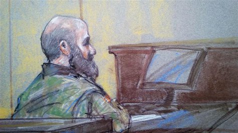 U.S. Army psychiatrist Major Nidal Hasan is pictured in court in Fort Hood, Texas in this August 23, 2013 court sketch. REUTERS/ Brigitte Wo U.S. Army psychiatrist Major Nidal Hasan is pictured in court in Fort Hood, Texas in this August 23, 2013 court sketch. REUTERS/ Brigitte Wo