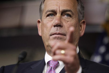 U.S. House Speaker John Boehner (R-OH) takes a question from a reporter during a news conference on Capitol Hill in Washington, June 27, 201 U.S. House Speaker John Boehner (R-OH) takes a question from a reporter during a news conference on Capitol Hill in Washington, June 27, 201
