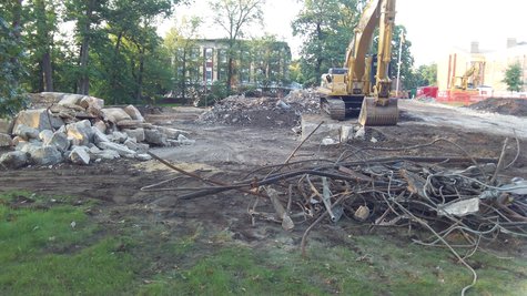You can see the cement stacked in one pile and the steel in another as they prepare to send it off for recycling. You can see the cement stacked in one pile and the steel in another as they prepare to send it off for recycling.