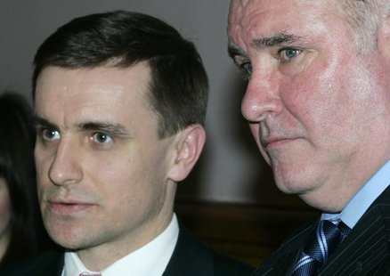 Russian Deputy Foreign Minister Grigory Karasin (R) and his Ukrainian counterpart Konstantin Yeliseyev speak to the media after talks on Rus Russian Deputy Foreign Minister Grigory Karasin (R) and his Ukrainian counterpart Konstantin Yeliseyev speak to the media after talks on Rus