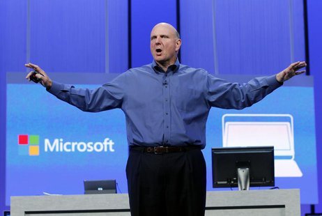 Microsoft CEO Steve Ballmer gestures during his keynote address at the Microsoft "Build" conference in San Francisco, California June 26, 20 Microsoft CEO Steve Ballmer gestures during his keynote address at the Microsoft "Build" conference in San Francisco, California June 26, 20