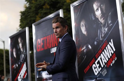Cast member Ethan Hawke poses at the premiere of "Getaway" in Los Angeles, California August 26, 2013. REUTERS/Mario Anzuoni Cast member Ethan Hawke poses at the premiere of "Getaway" in Los Angeles, California August 26, 2013. REUTERS/Mario Anzuoni