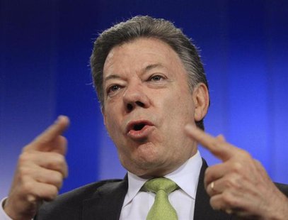 Colombia's President Juan Manuel Santos speaks during a Reuters interview at the presidential palace in Bogota August 8, 2013. REUTERS/Jose Colombia's President Juan Manuel Santos speaks during a Reuters interview at the presidential palace in Bogota August 8, 2013. REUTERS/Jose