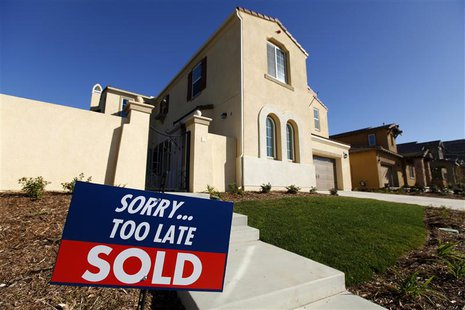 A newly built single-family home that is sold is seen in San Marcos, California, January 30, 2013. REUTERS/Mike Blake A newly built single-family home that is sold is seen in San Marcos, California, January 30, 2013. REUTERS/Mike Blake