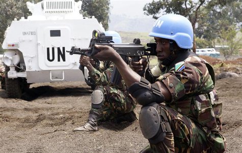 Tanzanian Forces of the U.N. Intervention Brigade attend a training session outside Goma in the eastern Democratic Republic of Congo in this Tanzanian Forces of the U.N. Intervention Brigade attend a training session outside Goma in the eastern Democratic Republic of Congo in this