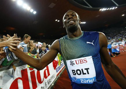 Usain Bolt of Jamaica celebrates after winning the men's 100 metres at the Weltklasse Diamond League athletics meeting in Zurich August 29, Usain Bolt of Jamaica celebrates after winning the men's 100 metres at the Weltklasse Diamond League athletics meeting in Zurich August 29,
