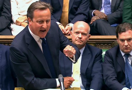 Britain's Prime Minister David Cameron is seen addressing the House of Commons in this still image taken from video in London August 29, 201 Britain's Prime Minister David Cameron is seen addressing the House of Commons in this still image taken from video in London August 29, 201