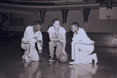 Coach Dwane “Cloddy” Clodfelter with Dwane with Jimmie and Cliff Daniels. (USD.edu) Coach Dwane “Cloddy” Clodfelter with Dwane with Jimmie and Cliff Daniels. (USD.edu)