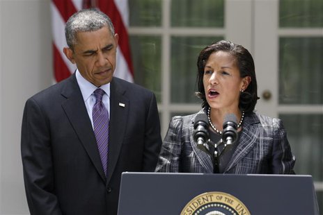 U.S. President Barack Obama listens after announcing the appointment of Susan Rice (R) as his new national security advisor, in the Rose Gar U.S. President Barack Obama listens after announcing the appointment of Susan Rice (R) as his new national security advisor, in the Rose Gar