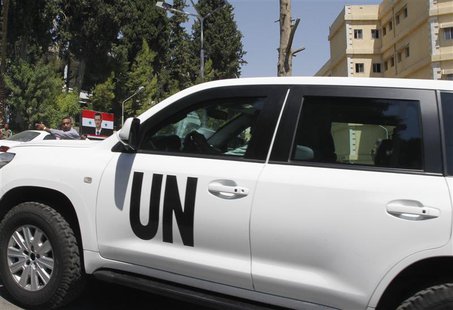 A U.N. vehicle carrying United Nations chemical weapons experts is seen at Yousef al-Azma military hospital in Damascus August 30, 2013. REU A U.N. vehicle carrying United Nations chemical weapons experts is seen at Yousef al-Azma military hospital in Damascus August 30, 2013. REU