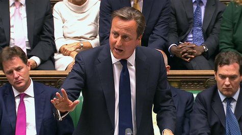 Britain's Prime Minister David Cameron is seen addressing the House of Commons in this still image taken from video in London August 29, 201 Britain's Prime Minister David Cameron is seen addressing the House of Commons in this still image taken from video in London August 29, 201
