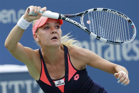 Agnieszka Radwanska of Poland hits a return to Anastasia Pavlyuchenkova of Russia at the U.S. Open tennis championships in New York August 3 Agnieszka Radwanska of Poland hits a return to Anastasia Pavlyuchenkova of Russia at the U.S. Open tennis championships in New York August 3