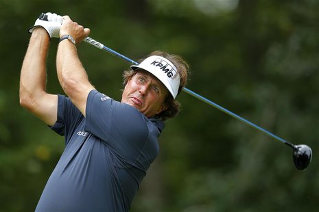 Phil Mickelson of the U.S. tees off on the first hole during the first round of the Deutsche Bank Championship golf tournament in Norton, Ma Phil Mickelson of the U.S. tees off on the first hole during the first round of the Deutsche Bank Championship golf tournament in Norton, Ma