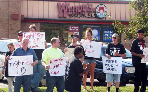 Workers rally outside of Wendy's in Rib Mountain, August 29 2013 Workers rally outside of Wendy's in Rib Mountain, August 29 2013