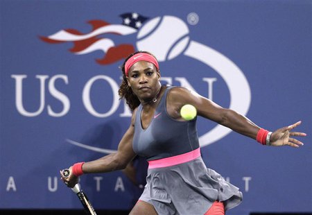 Serena Williams of the U.S. prepares to hit a forehand to Yaroslava Shvedova of Kazakhstan at the U.S. Open tennis championships in New York Serena Williams of the U.S. prepares to hit a forehand to Yaroslava Shvedova of Kazakhstan at the U.S. Open tennis championships in New York