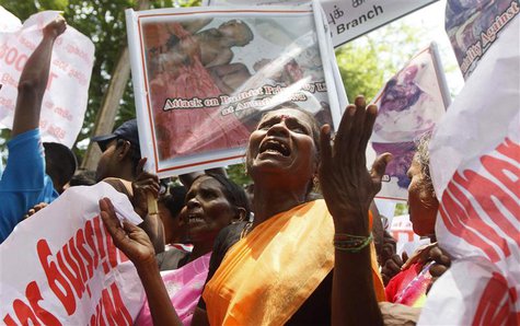 A mother from the "Dead and Missing Person's Parents Front" organization cries as she shouts slogans during a protest against U.N. High Comm A mother from the "Dead and Missing Person's Parents Front" organization cries as she shouts slogans during a protest against U.N. High Comm