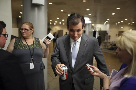 U.S. Senator Ted Cruz (R-TX) (C) talks with a reporter after the weekly Republican caucus luncheon at the U.S. Capitol in Washington, June 2 U.S. Senator Ted Cruz (R-TX) (C) talks with a reporter after the weekly Republican caucus luncheon at the U.S. Capitol in Washington, June 2