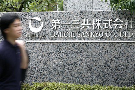 A man walks past a sign of Japanese pharmaceutical company Daiichi Sankyo Co., Ltd. at the company's head office in Tokyo July 17, 2009. REU A man walks past a sign of Japanese pharmaceutical company Daiichi Sankyo Co., Ltd. at the company's head office in Tokyo July 17, 2009. REU