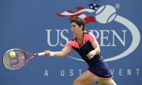 Carla Suarez Navarro of Spain hits a return to Angelique Kerber of Germany at the U.S. Open tennis championships in New York September 1, 20 Carla Suarez Navarro of Spain hits a return to Angelique Kerber of Germany at the U.S. Open tennis championships in New York September 1, 20