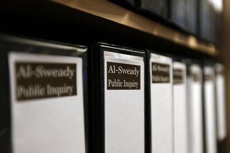 Files are seen at the venue of the Al-Sweady Inquiry is seen on the first day of the inquiry, in central London March 4, 2013. REUTERS/Stefa Files are seen at the venue of the Al-Sweady Inquiry is seen on the first day of the inquiry, in central London March 4, 2013. REUTERS/Stefa