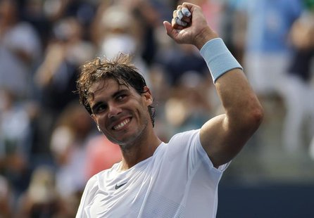 Rafael Nadal of Spain reacts after his win over Ivan Dodig of Croatia at the U.S. Open tennis championships in New York August 31, 2013. REU Rafael Nadal of Spain reacts after his win over Ivan Dodig of Croatia at the U.S. Open tennis championships in New York August 31, 2013. REU