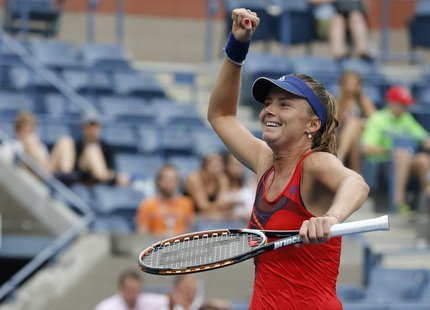 Daniela Hantuchova of Slovakia celebrates her win over Alison Riske of the U.S. at the U.S. Open tennis championships in New York September Daniela Hantuchova of Slovakia celebrates her win over Alison Riske of the U.S. at the U.S. Open tennis championships in New York September