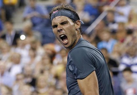 Rafael Nadal of Spain celebrates defeating Philipp Kohlschreiber of Germany at the U.S. Open tennis championships in New York, September 2, Rafael Nadal of Spain celebrates defeating Philipp Kohlschreiber of Germany at the U.S. Open tennis championships in New York, September 2,