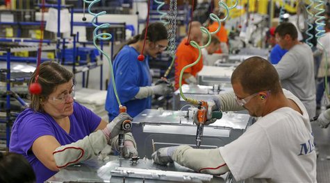 Workers assemble built-in appliances at the Whirlpool manufacturing plant in Cleveland, Tennessee August 21, 2013. REUTERS/Chris Berry Workers assemble built-in appliances at the Whirlpool manufacturing plant in Cleveland, Tennessee August 21, 2013. REUTERS/Chris Berry