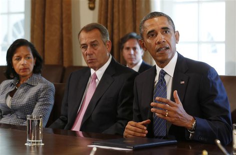U.S. President Barack Obama meets with bipartisan Congressional leaders in the Cabinet Room at the White House in Washington to discuss a mi U.S. President Barack Obama meets with bipartisan Congressional leaders in the Cabinet Room at the White House in Washington to discuss a mi