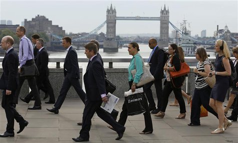 Commuters walk across London Bridge to the City of London August 7, 2013. REUTERS/Luke MacGregor Commuters walk across London Bridge to the City of London August 7, 2013. REUTERS/Luke MacGregor